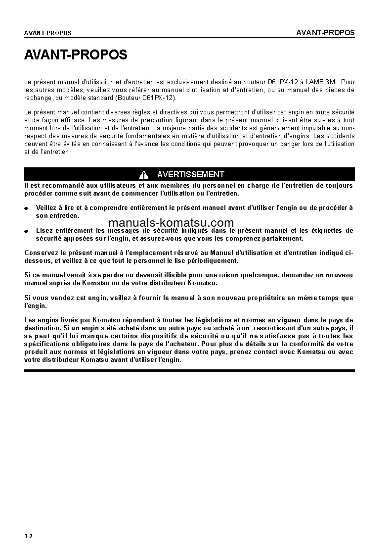 Protected: D61PX-12(BRA) S/N B1501-UP Operation manual (French)