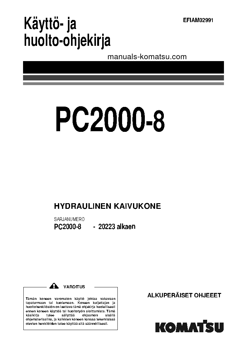 PC2000-8(JPN) S/N 20223-UP Operation manual (Finnish)