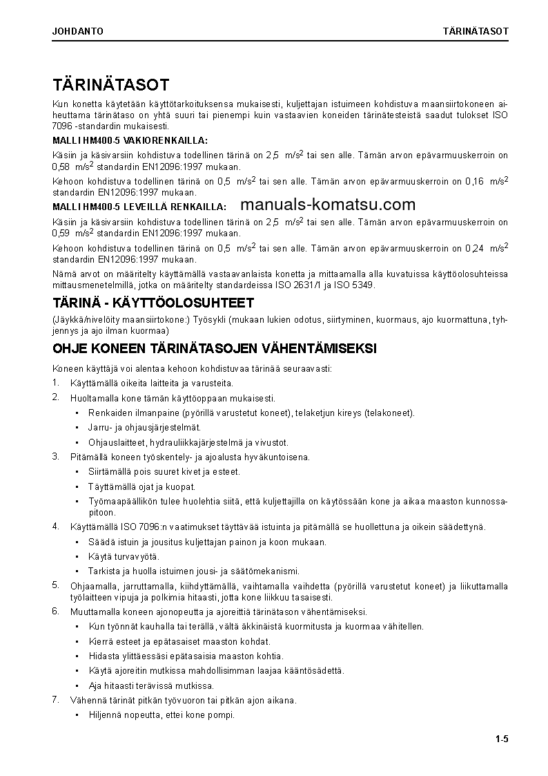 Protected: HM400-5(JPN) S/N 10001-UP Operation manual (Finnish)