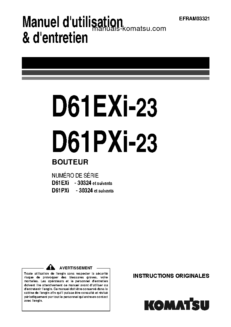 D61PXI-23(JPN) S/N 30324-UP Operation manual (French)