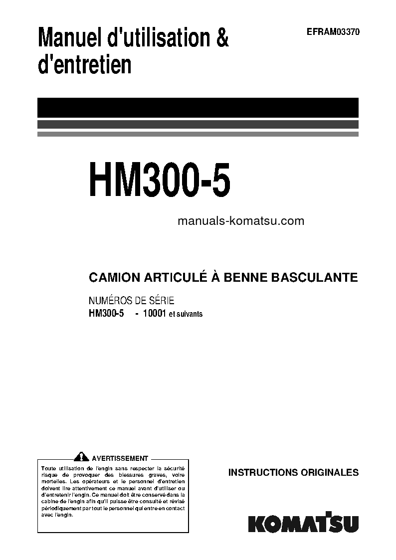 HM300-5(JPN) S/N 10001-UP Operation manual (French)