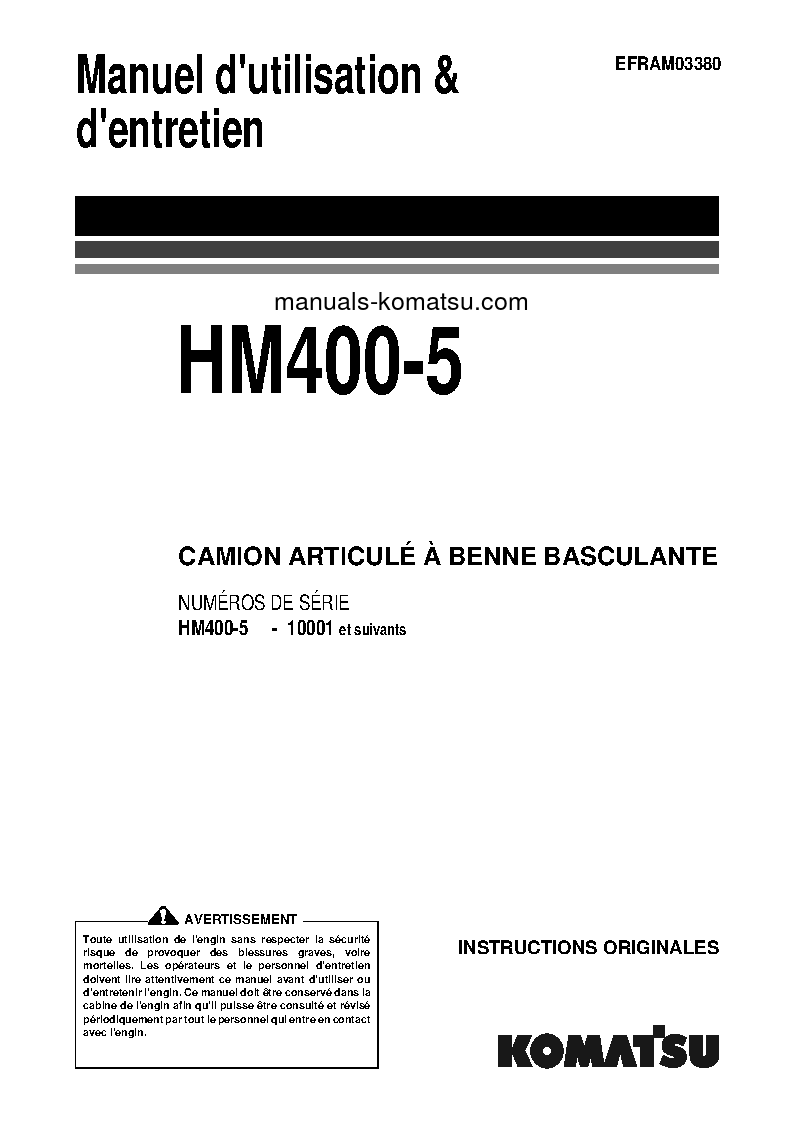 HM400-5(JPN) S/N 10001-UP Operation manual (French)