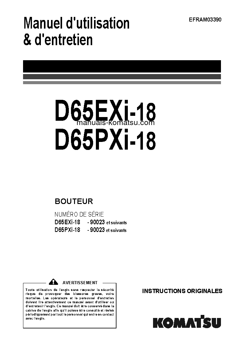 D65EXI-18(JPN) S/N 90023-UP Operation manual (French)