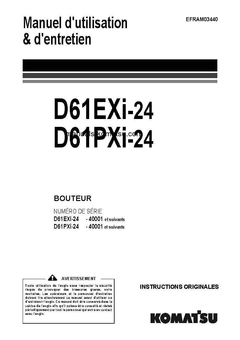 D61PXI-24(JPN) S/N 40001-UP Operation manual (French)