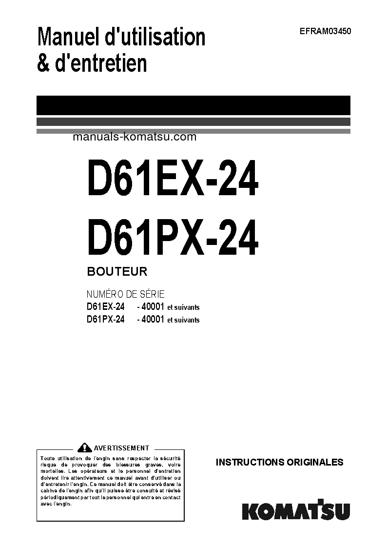 D61EX-24(JPN) S/N 40001-UP Operation manual (French)
