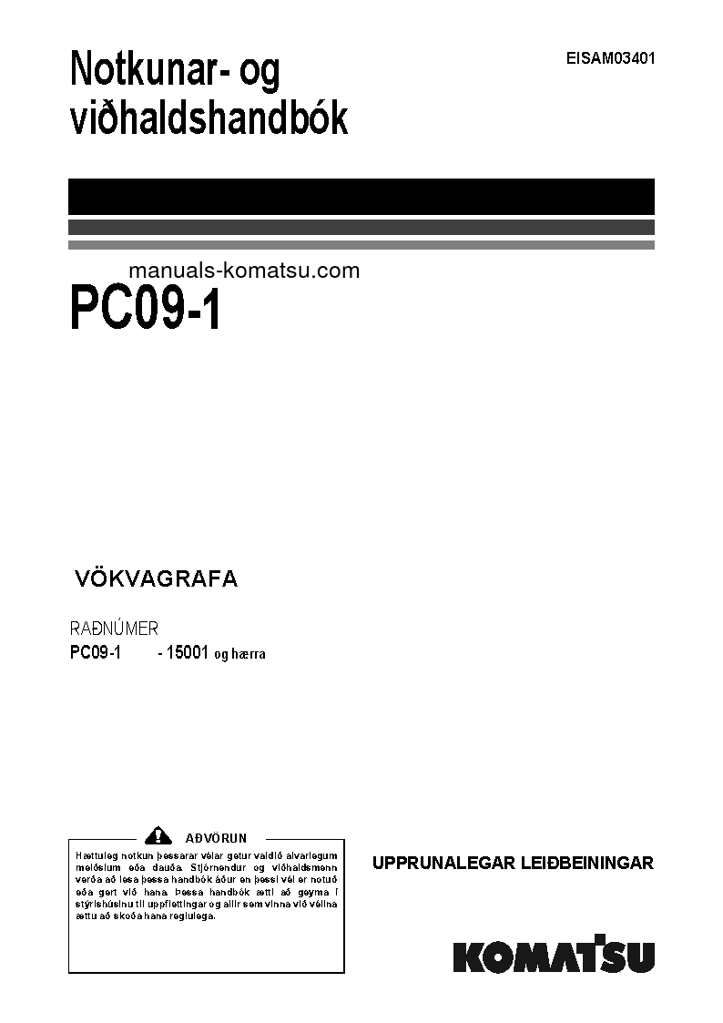 PC09-1(ITA) S/N 15001-UP Operation manual (Icelandic)