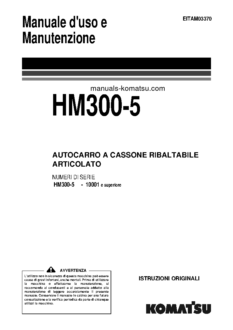 HM300-5(JPN) S/N 10001-UP Operation manual (Italian)