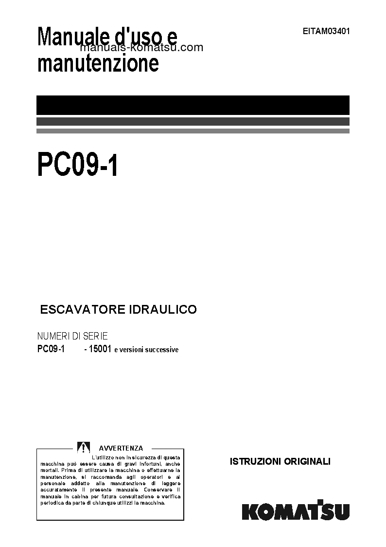 PC09-1(ITA) S/N 15001-UP Operation manual (Italian)