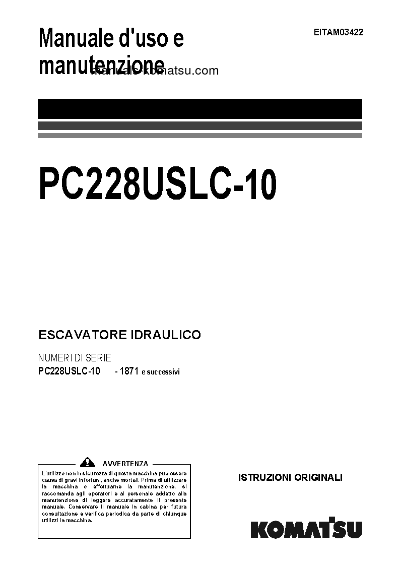 PC228USLC-10(JPN) S/N 1871-UP Operation manual (Italian)