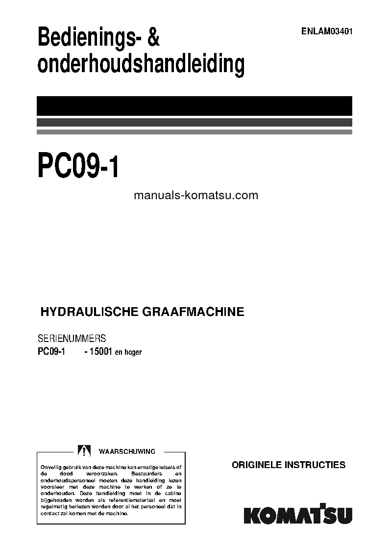 PC09-1(ITA) S/N 15001-UP Operation manual (Dutch)