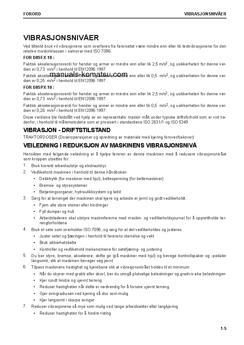 Protected: D85EX-18(JPN) S/N 22001-UP Operation manual (Norwegian)