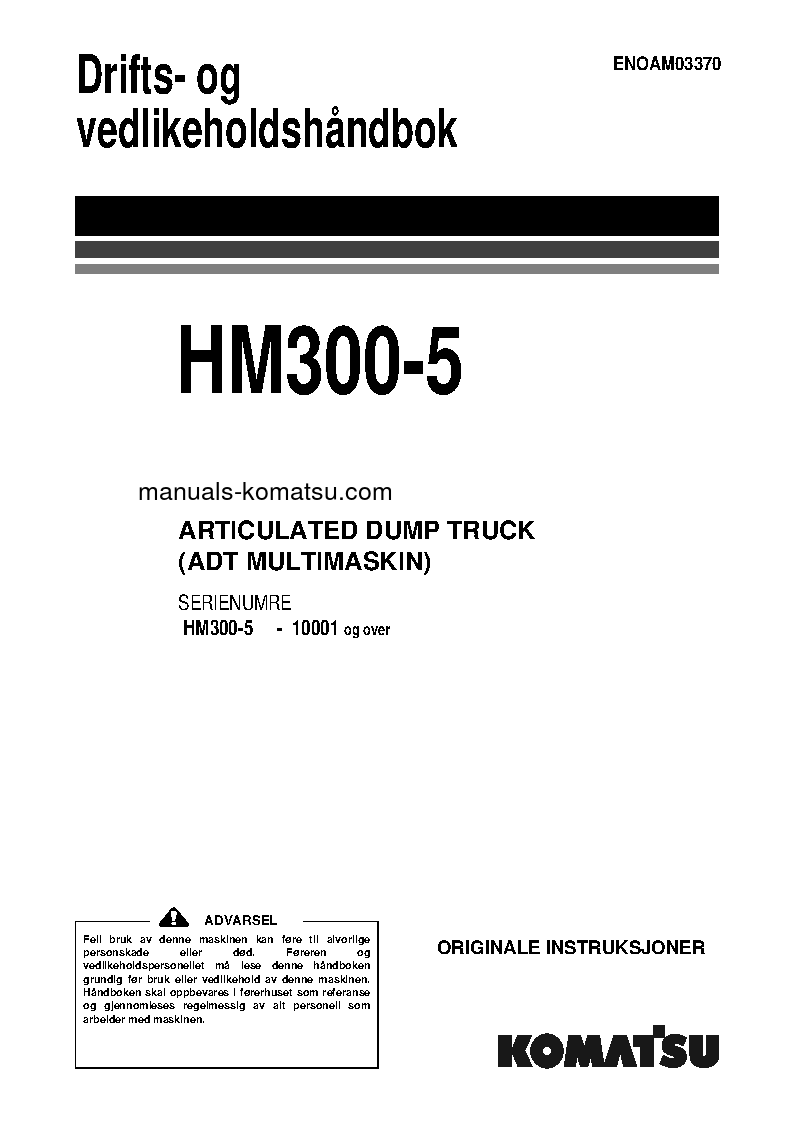 HM300-5(JPN) S/N 10001-UP Operation manual (Norwegian)