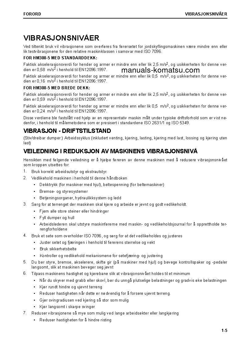 Protected: HM300-5(JPN) S/N 10001-UP Operation manual (Norwegian)