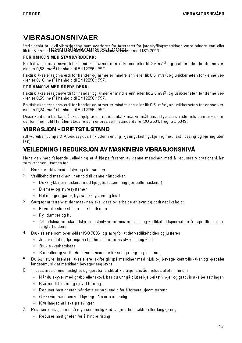 Protected: HM400-5(JPN) S/N 10001-UP Operation manual (Norwegian)