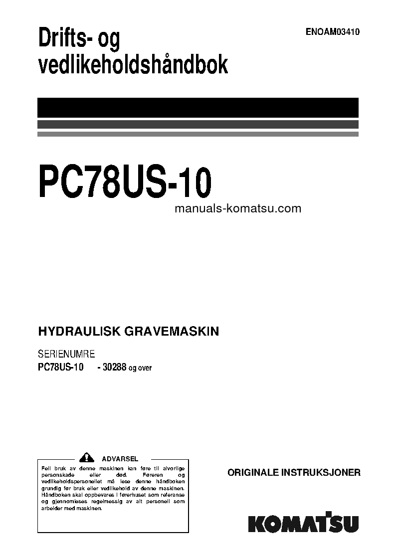 PC78US-10(JPN) S/N 30288-UP Operation manual (Norwegian)