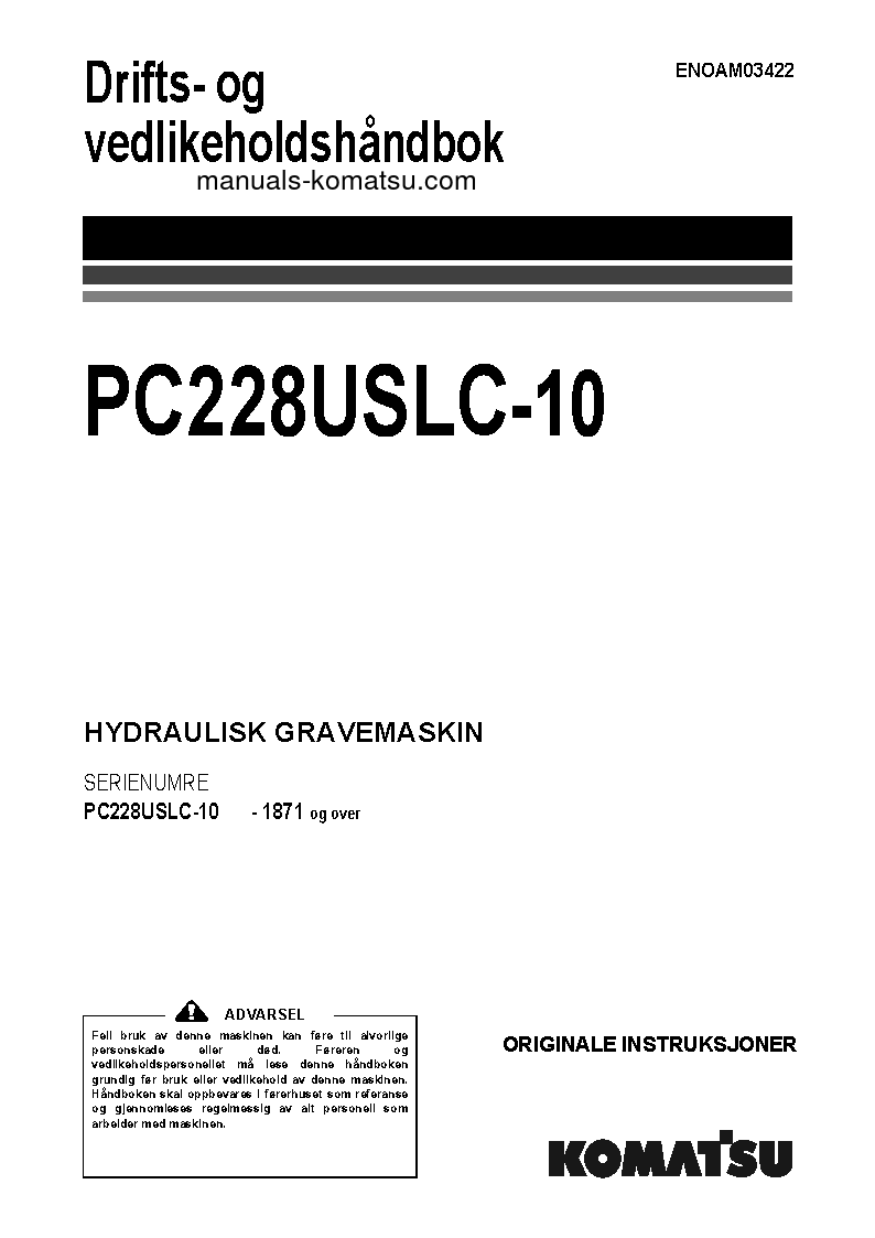 PC228USLC-10(JPN) S/N 1871-UP Operation manual (Norwegian)