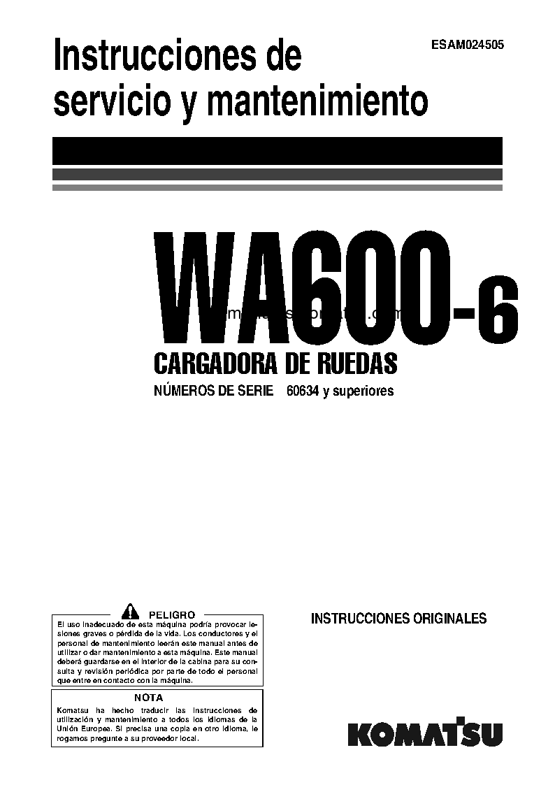WA600-6(JPN) S/N 60634-UP Operation manual (Spanish)