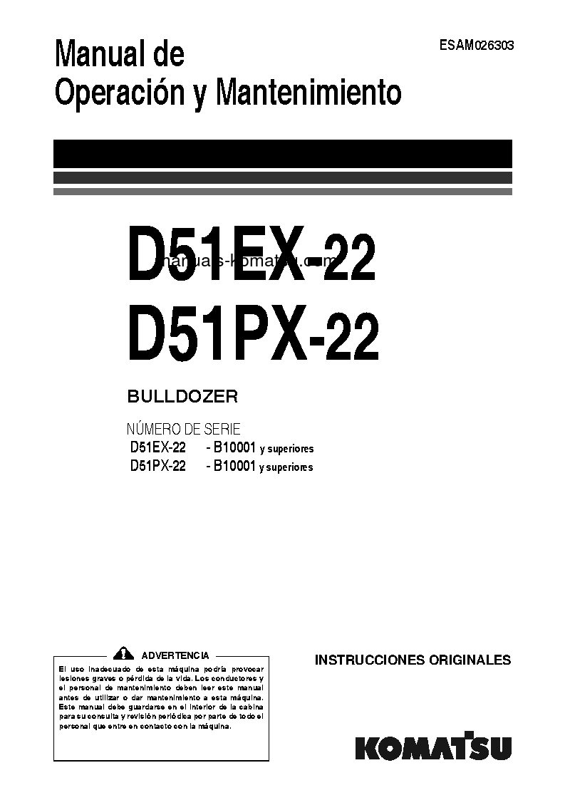 D51EX-22(BRA) S/N B10001-UP Operation manual (Spanish)
