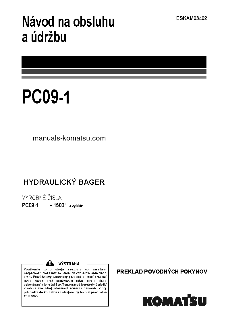PC09-1(JPN) S/N 15001-UP Operation manual (Slovak)