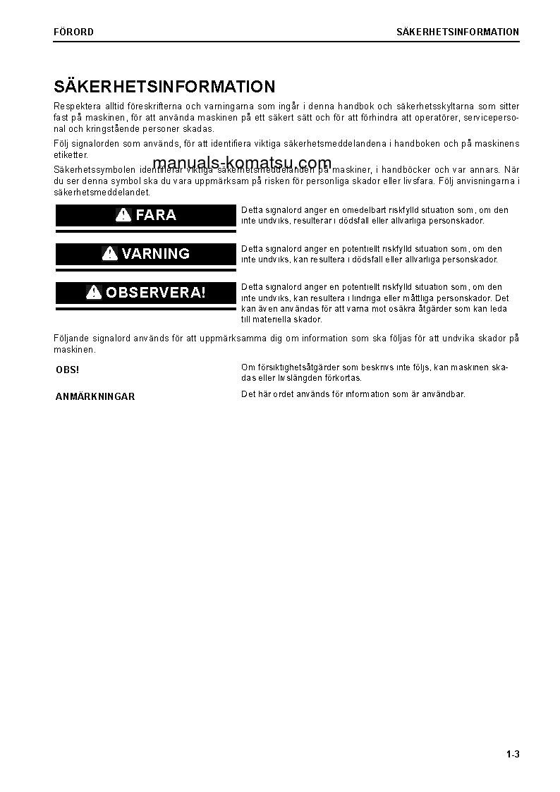 Protected: HM400-5(JPN) S/N 10001-UP Operation manual (Swedish)