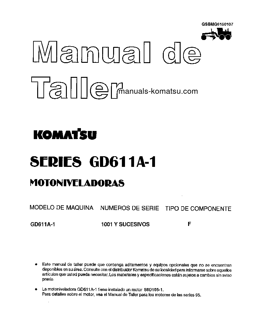 GD611A-1(JPN) S/N 10001-UP Shop (repair) manual (Spanish)