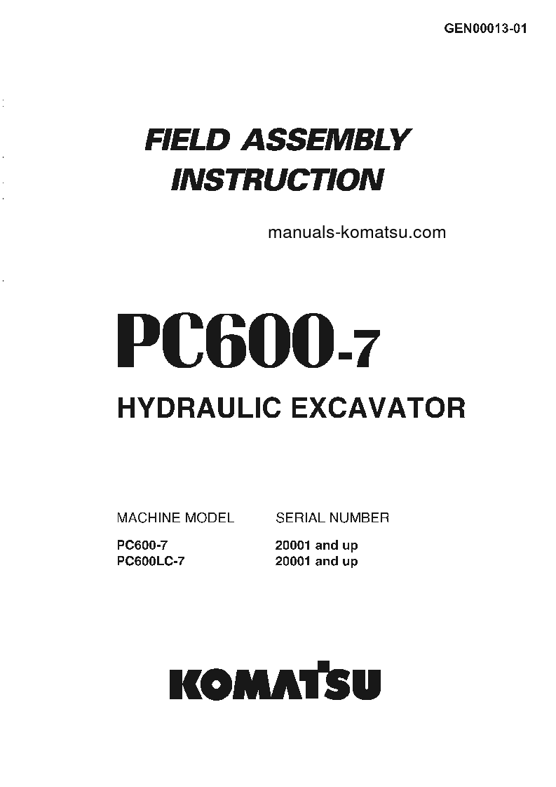 PC600LC-7(JPN) S/N 20001-UP Field assembly manual (English)