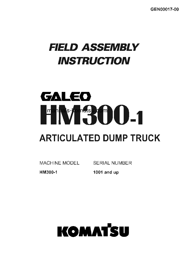 HM300-1(JPN) S/N 1001-UP Field assembly manual (English)