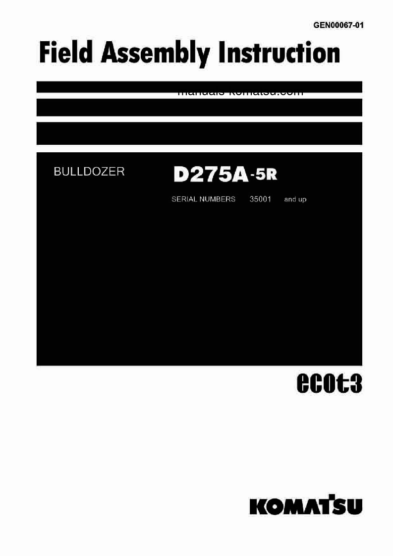 D275A-5(JPN)-W/O EGR S/N 35001-45000 Field assembly manual (English)