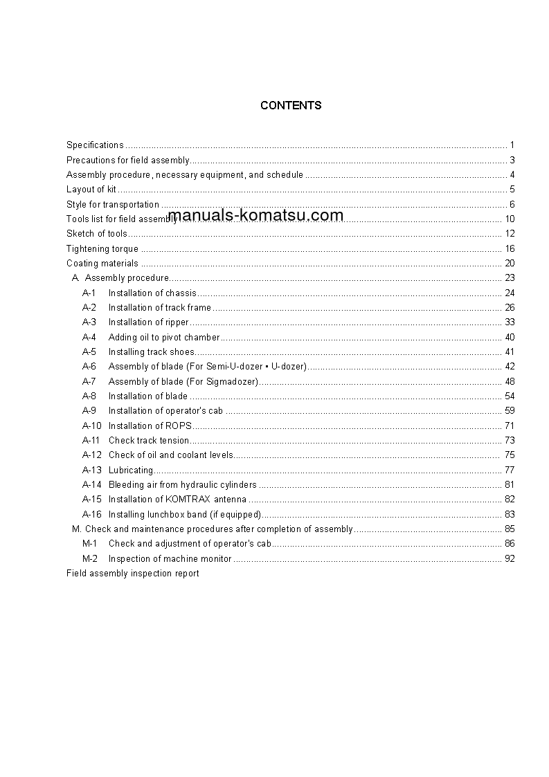 Protected: D275A-5(JPN)-W/O EGR S/N 35001-45000 Field assembly manual (English)