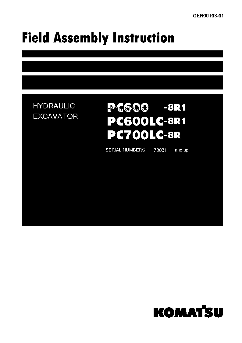 PC600LC-8(JPN)-R1 S/N 70001-UP Field assembly manual (English)