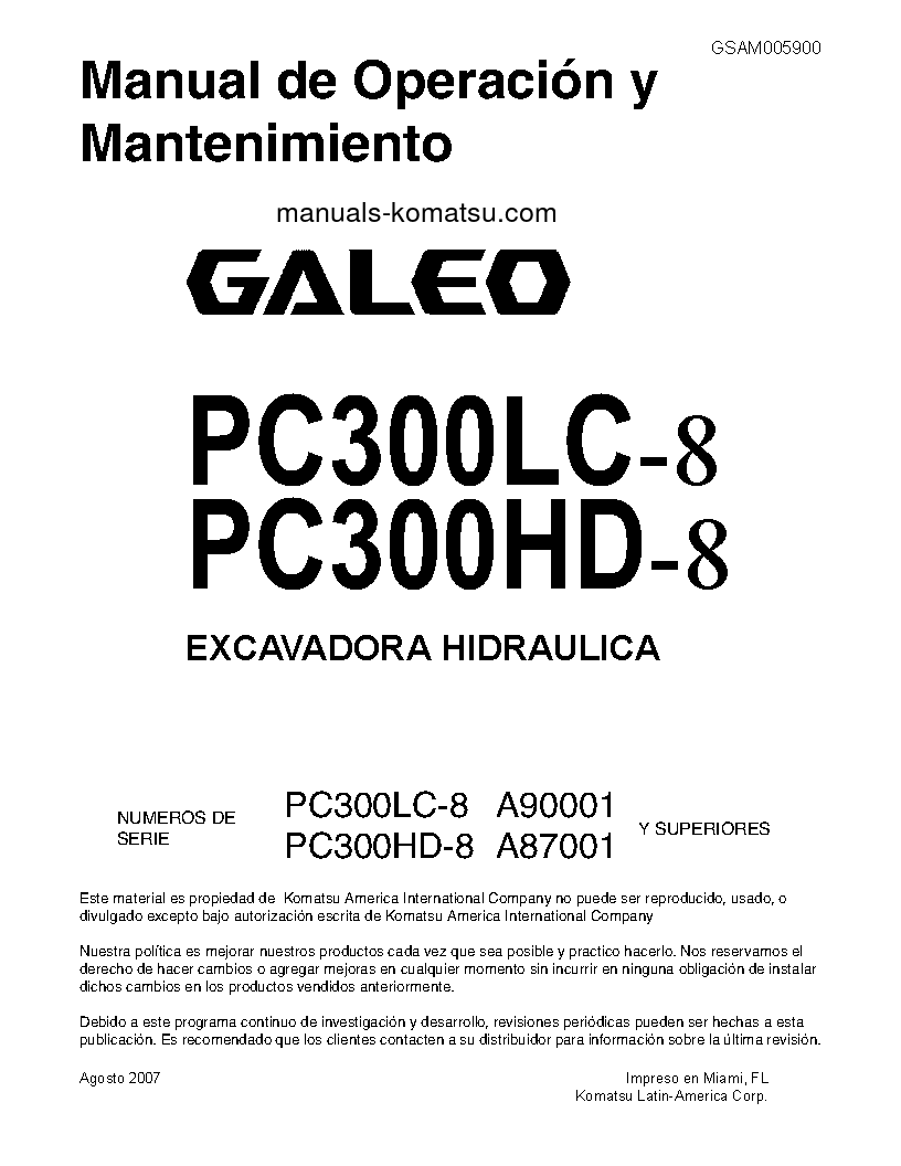 PC300HD-8(USA) S/N A87001-UP Operation manual (Spanish)