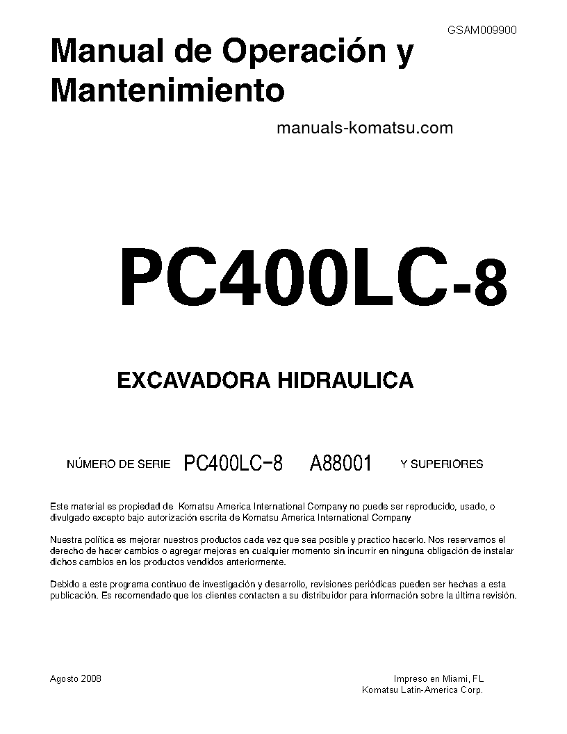 PC400LC-8(USA) S/N A88001-UP Operation manual (Spanish)