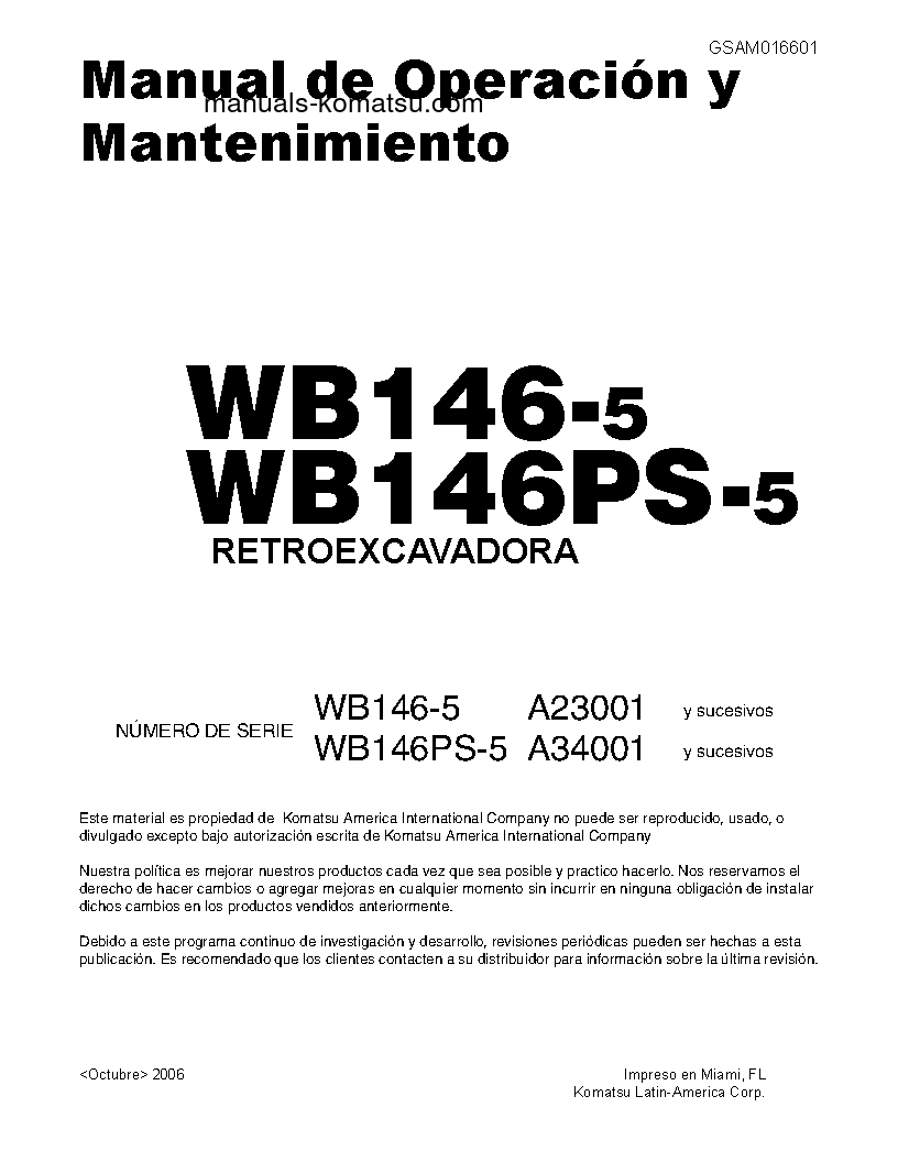 WB146-5(USA) S/N A23001-UP Operation manual (Spanish)