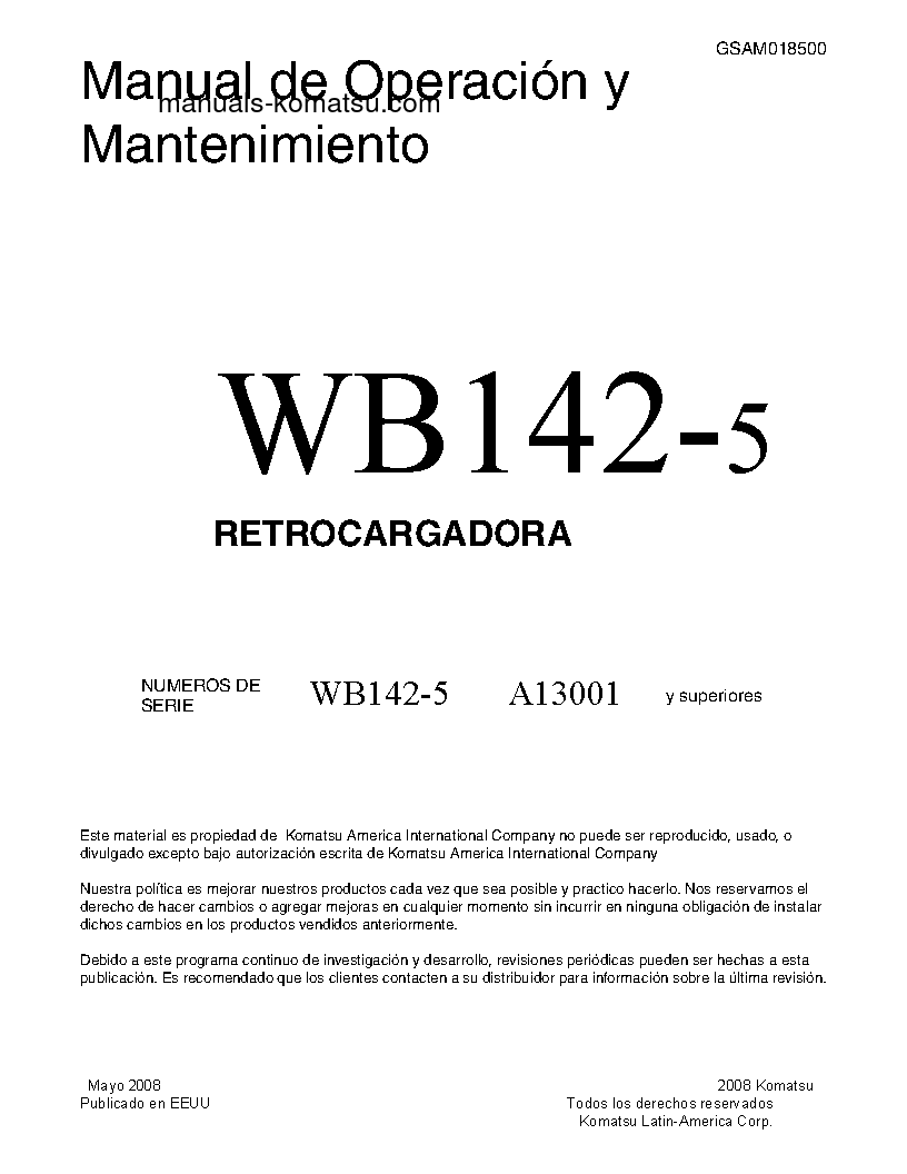 WB142-5(USA) S/N A13001-UP Operation manual (Spanish)