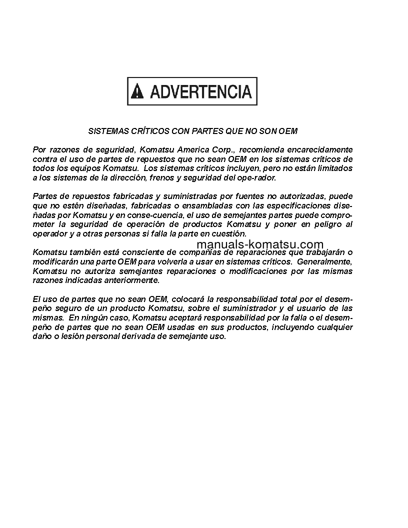 Protected: HD1500-7(USA)-W/ SDA12V160 S/N A30076-A30077 Shop (repair) manual (Spanish)