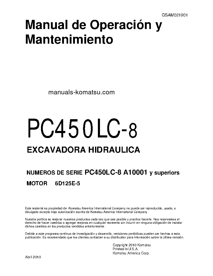 PC450LC-8(USA) S/N A10001-UP Operation manual (Spanish)