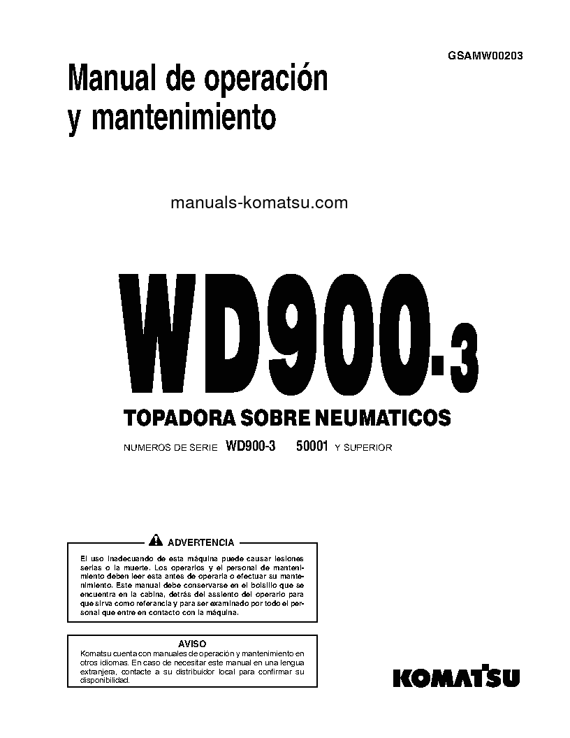 WD900-3(JPN) S/N 50001-UP Operation manual (Spanish)