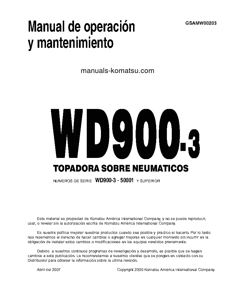 Protected: WD900-3(JPN) S/N 50001-UP Operation manual (Spanish)