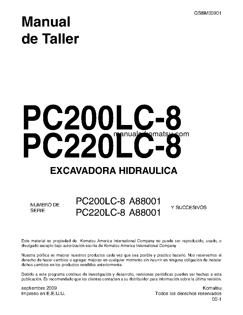 PC220LC-8(USA) S/N A88001-UP Shop (repair) manual (Spanish)