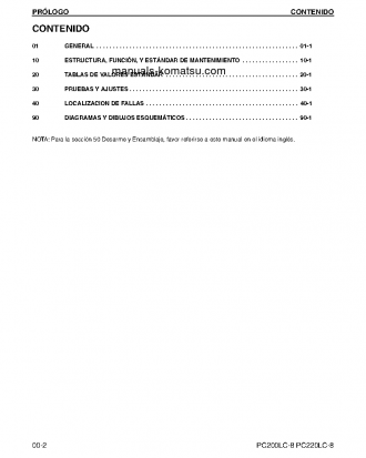 PC200LC-8(USA) S/N A88001-UP Shop (repair) manual (Spanish)