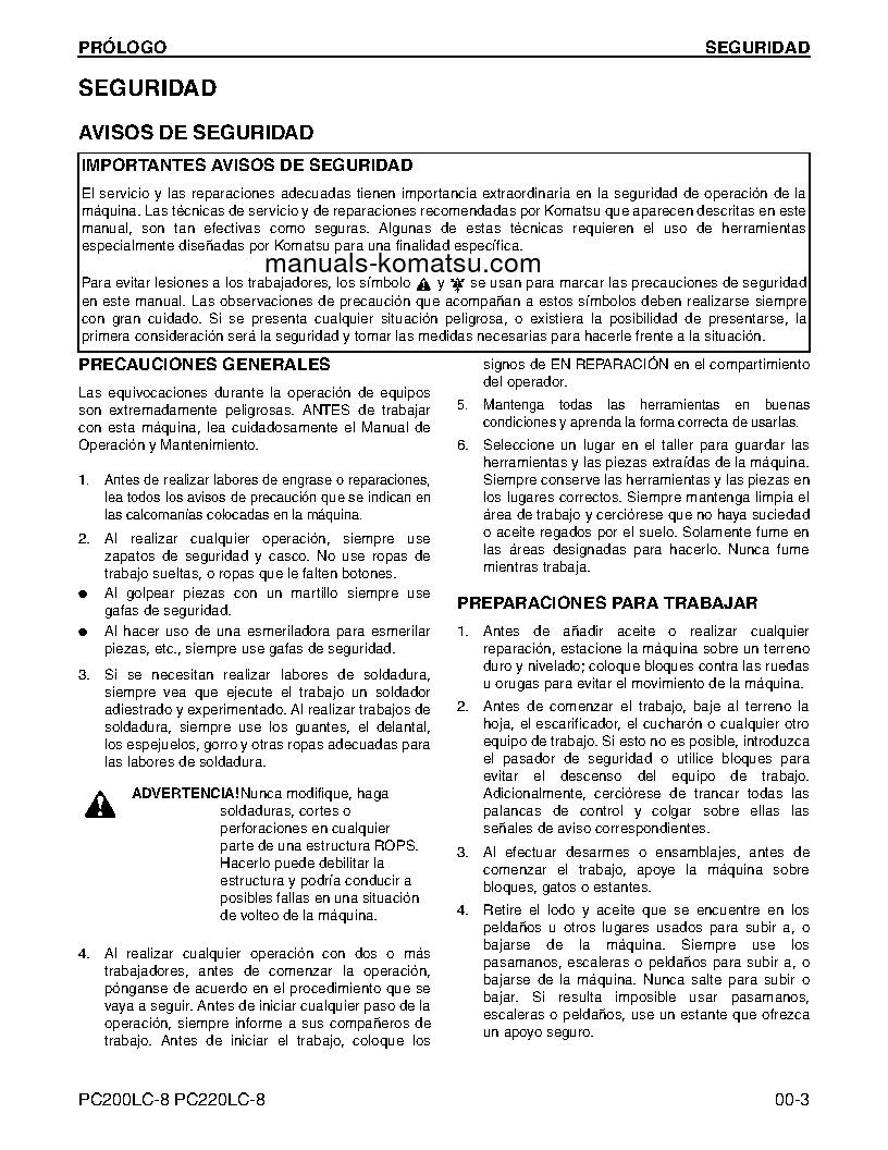 Protected: PC220LC-8(USA) S/N A88001-UP Shop (repair) manual (Spanish)