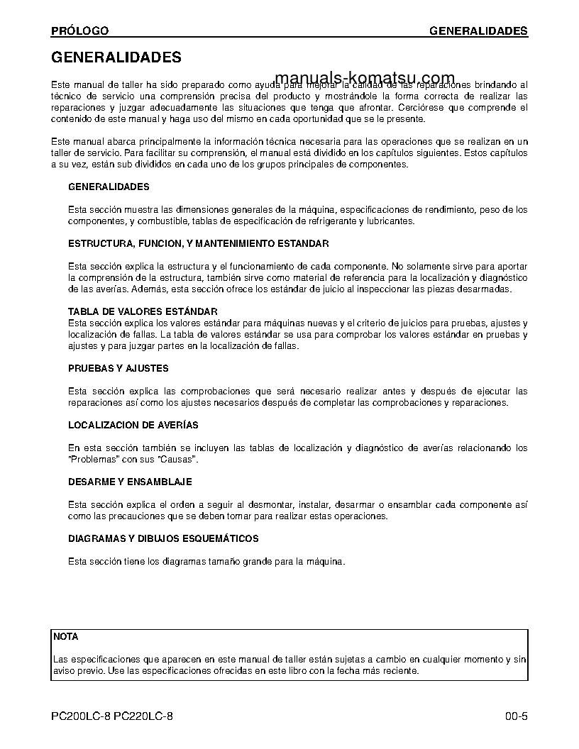 Protected: PC220LC-8(USA) S/N A88001-UP Shop (repair) manual (Spanish)