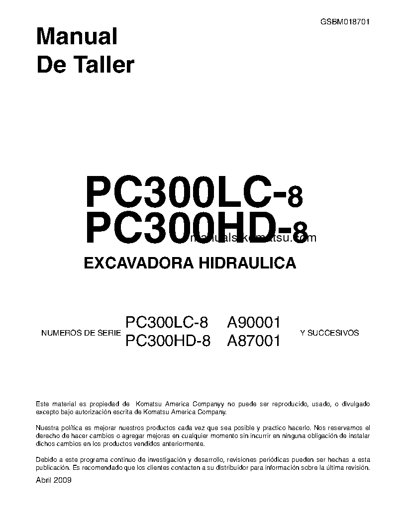 Protected: PC300HD-8(USA) S/N A87001-UP Shop (repair) manual (Spanish)