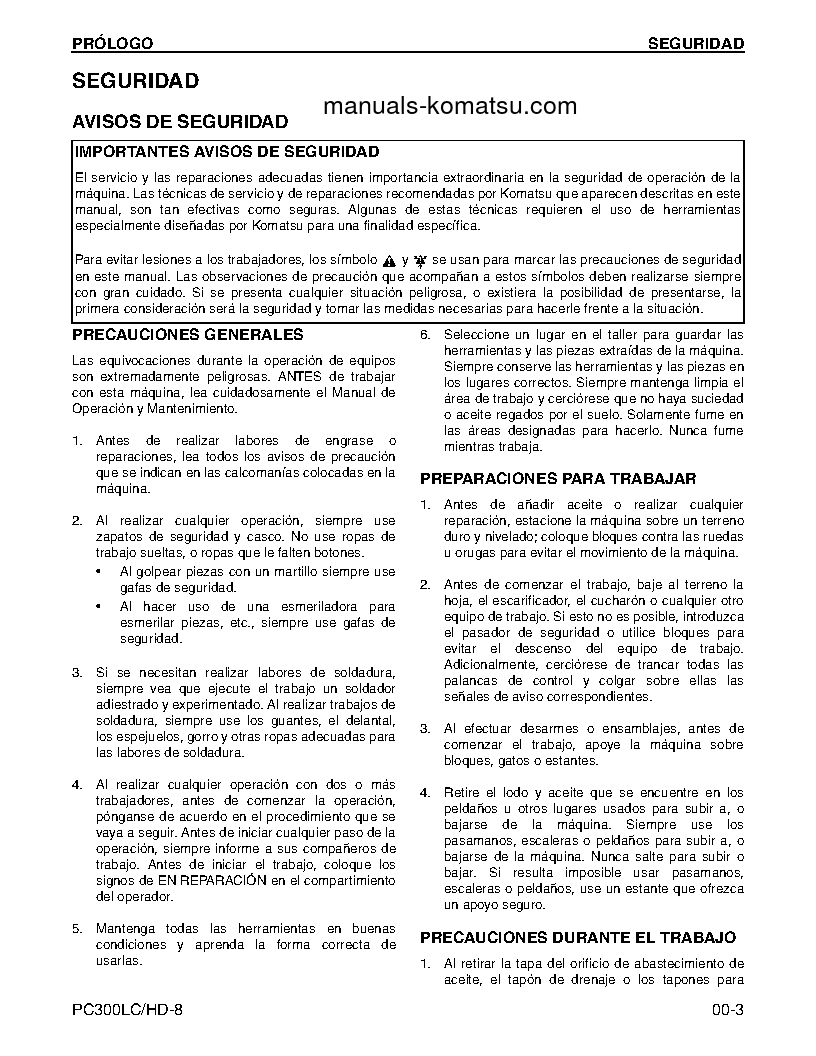 Protected: PC300HD-8(USA) S/N A87001-UP Shop (repair) manual (Spanish)