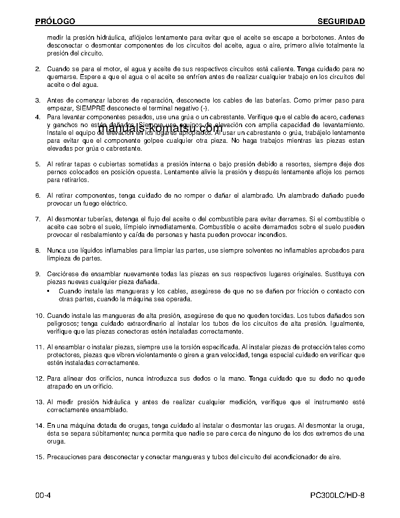 Protected: PC300HD-8(USA) S/N A87001-UP Shop (repair) manual (Spanish)