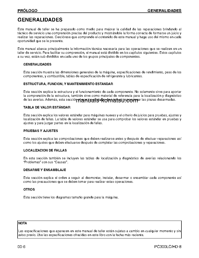Protected: PC300HD-8(USA) S/N A87001-UP Shop (repair) manual (Spanish)