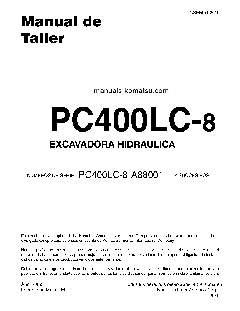 Protected: PC400LC-8(USA) S/N A88001-UP Shop (repair) manual (Spanish)