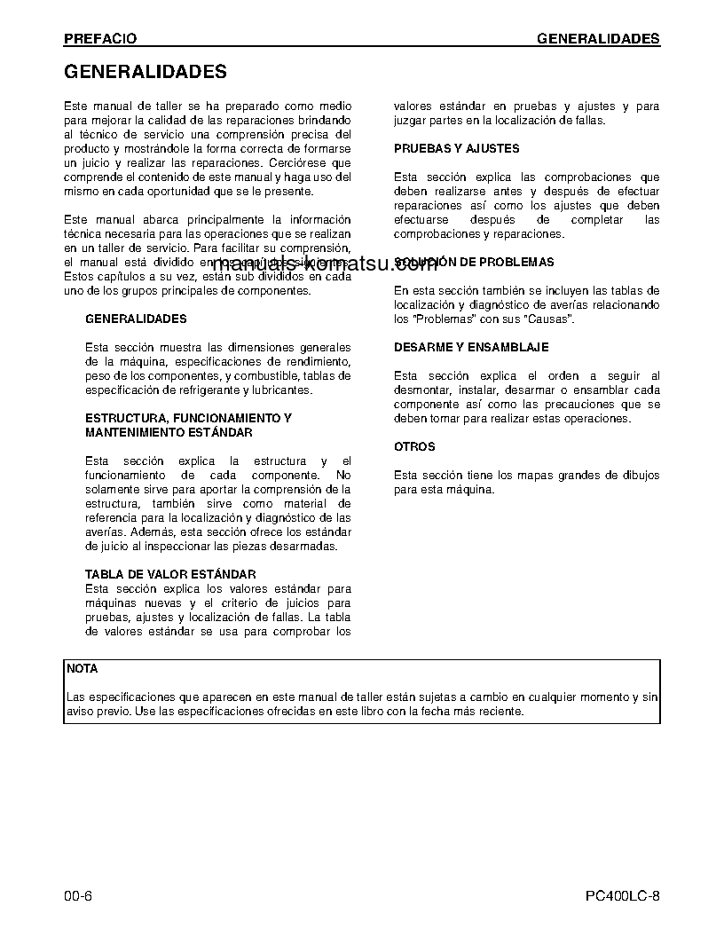 Protected: PC400LC-8(USA) S/N A88001-UP Shop (repair) manual (Spanish)