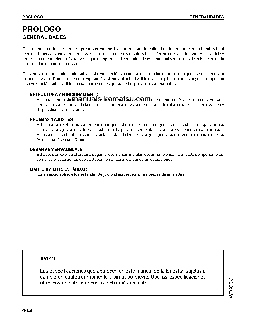 Protected: WD900-3(JPN) S/N 50001-UP Shop (repair) manual (Spanish)