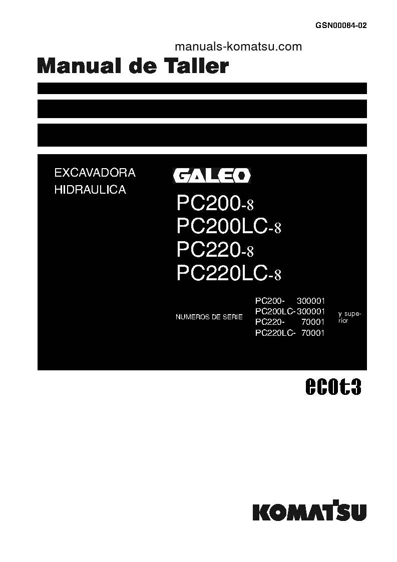 PC200-8(JPN)-WORK EQUIPMENT GREASE 500H S/N 300001-UP Shop (repair) manual (Spanish)